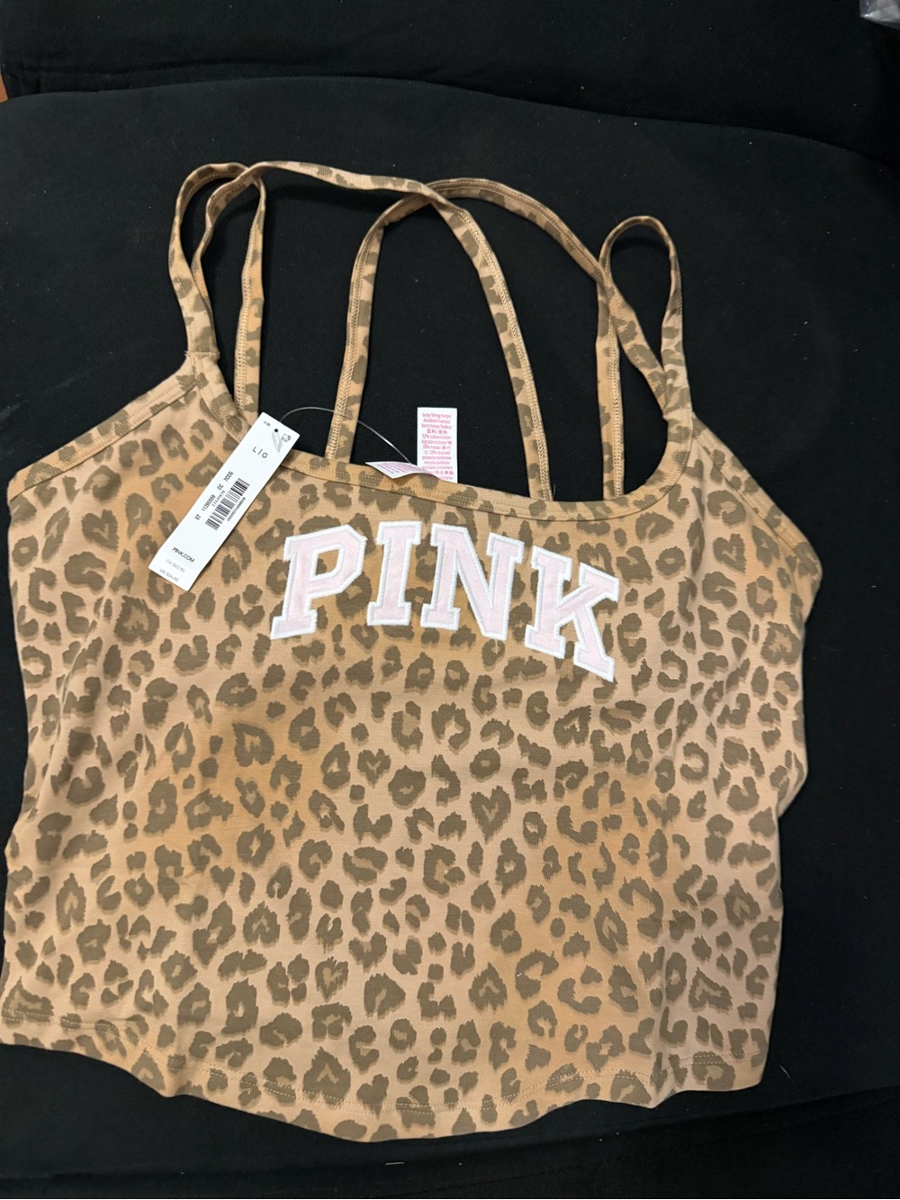PINK Victoria's Secret Tan Leopard Print Strappy Crop Tank